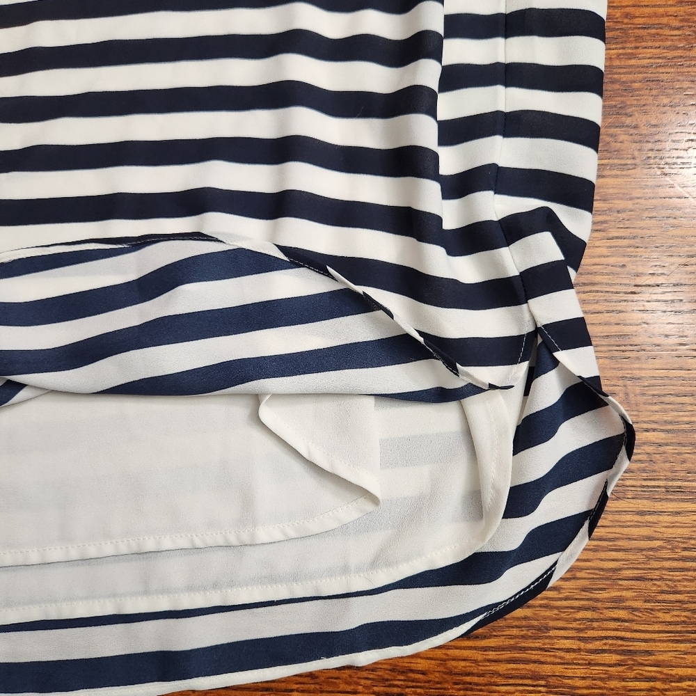 Ann Taylor LOFT Size Medium Striped Navy Sleeveless Sheath Dress tie belt - Picture 6 of 9